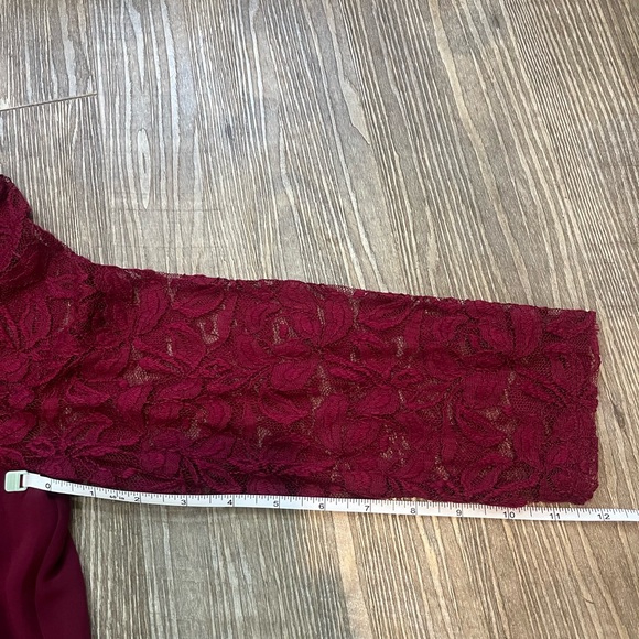 Luxology Women lace and Sheer Burgundy Lined Three Quarter Sleeves Dress size 14 - Picture 12 of 14